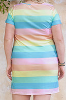 Multicolor Colorblock Pocketed V Neck T-shirt Dress - SELFTRITSS