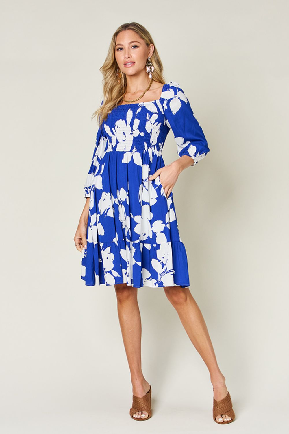 Double Take Full Size Floral Ruffle Hem Smocked Dress - SELFTRITSS