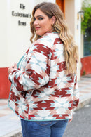 Fiery Red Geometric Aztec Pattern Plus Size Fleece Jacket - SELFTRITSS   