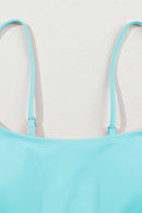 Sky Blue Striped Patchwork Spaghetti Strap High Waist Bikini Swimsuit - SELFTRITSS