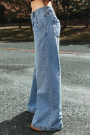Light Blue Drop Waist Wide Leg Oversized Jeans - SELFTRITSS