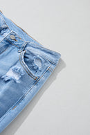 Sky Blue Heavy Destroyed High Waist Jeans - SELFTRITSS