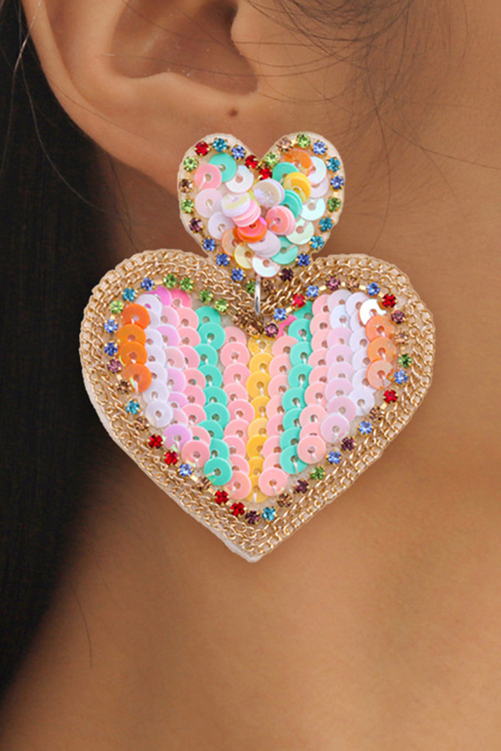 Pink Colorful Sequined Hearts Valentines Fashion Earrings - SELFTRITSS