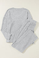 Light Grey Ribbed Knit V Neck Slouchy Two-piece Outfit - SELFTRITSS   