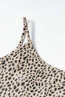 Khaki Leopard Print Wide Leg Spaghetti Straps Jumpsuit - SELFTRITSS