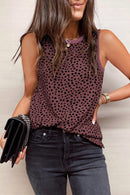 Fiery Red Leopard Print Round Neck Tank Top - SELFTRITSS