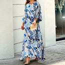 Loose Printed Long Sleeve Top And High Waist Long Skirt Set - SELFTRITSS   