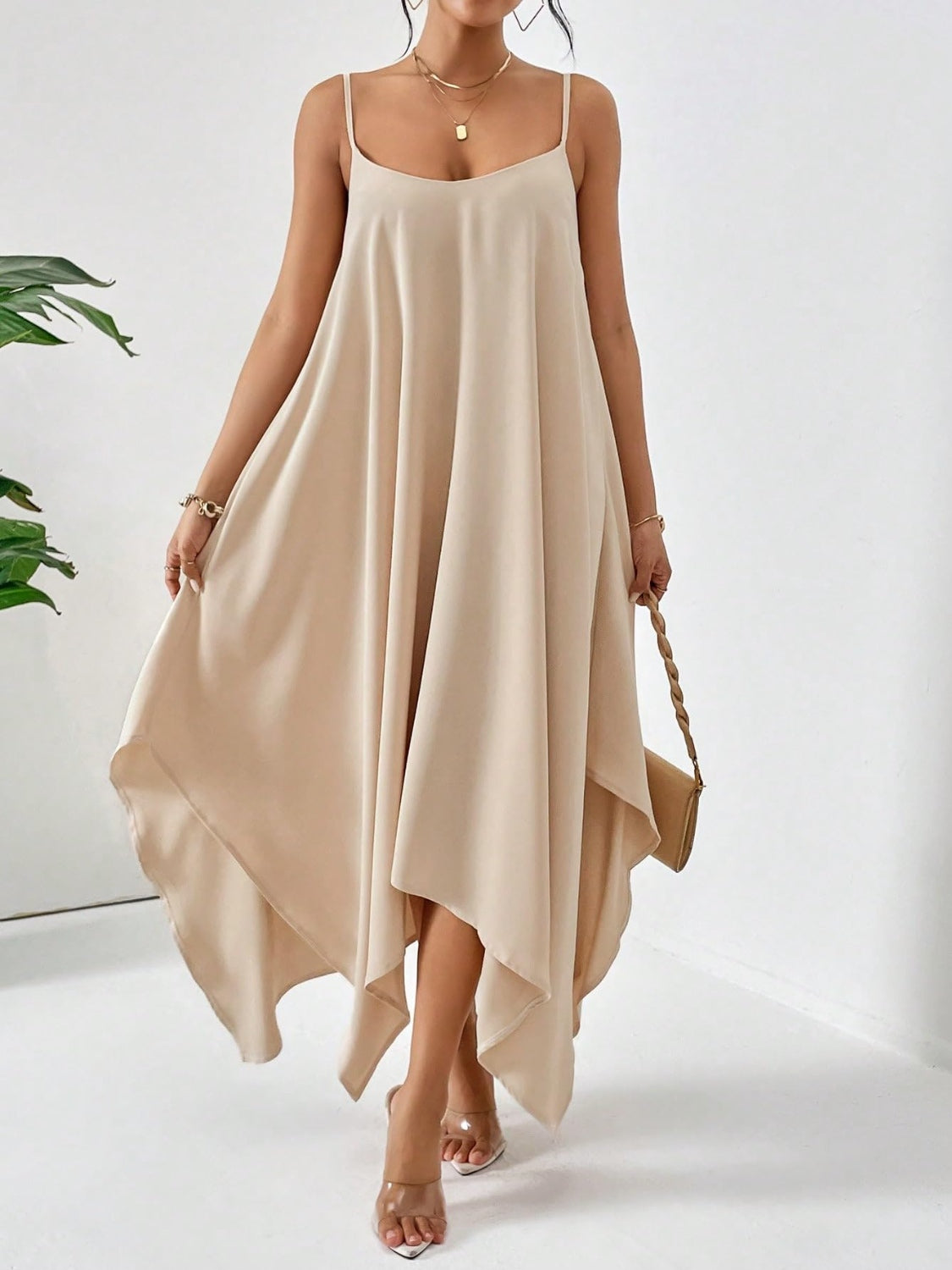 Scoop Neck Midi Cami Dress - SELFTRITSS   