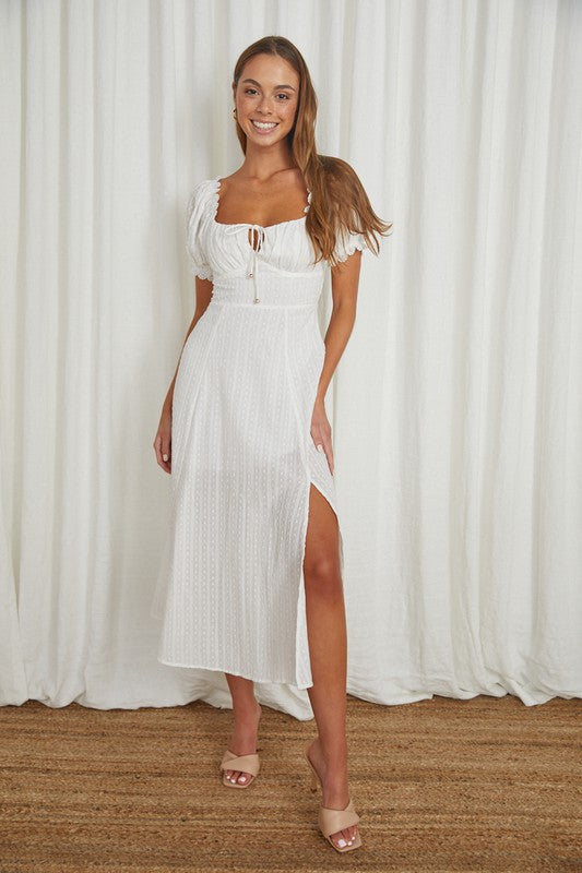 Puff Sleeved Tied Front Midi Dress - SELFTRITSS