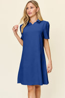 Double Take Full Size Texture Collared Neck Short Sleeve Dress - SELFTRITSS