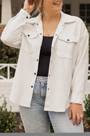 Beige Plus Size Textured Flap Pockets Jacket - SELFTRITSS