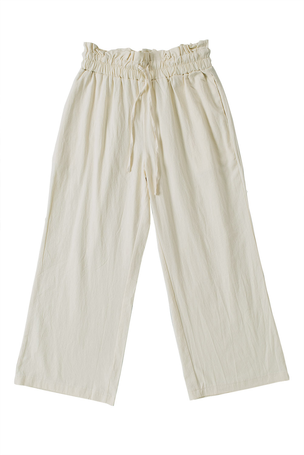 Khaki Paperbag Waist Straight Leg Cropped Pants - SELFTRITSS