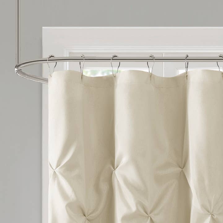 Contemporary Tufted Silky Shower Curtain, Ivory - SELFTRITSS