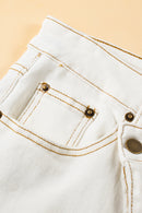 White Asymmetric Waist Design Stylish Denim Shorts