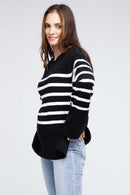 Tangarine Ribbed Hem Stripe Sweater