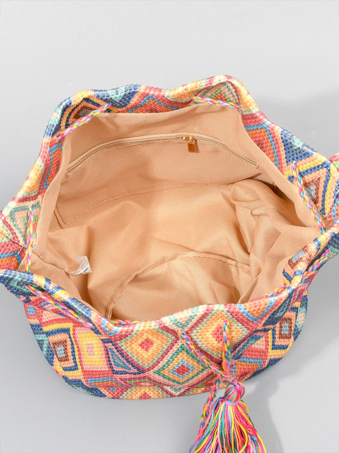 Drawstring Tassel Geometric Shoulder Bag - SELFTRITSS