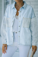 Sky Blue Contrast Leopard Denim Jacket - SELFTRITSS   