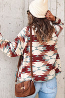 Fiery Red Geometric Aztec Pattern Plus Size Fleece Jacket - SELFTRITSS   