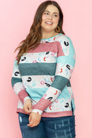 Sky Blue Stripe Plus Size Colorblock Pullover Top - SELFTRITSS   