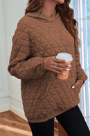 Coffee Solid Color Quilted Kangaroo Pocket Hoodie - SELFTRITSS   