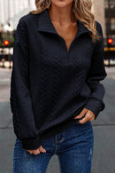 Navy Blue Zip up Cable Textured Sweatshirt - SELFTRITSS   