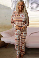 Multicolour Aztec Print Puff Sleeve Pullover and Pants Lounge Outfit - SELFTRITSS