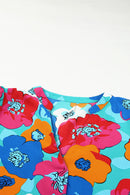 Multicolor Split V Collar Ruffle Sleeve Floral Shift Dress - SELFTRITSS