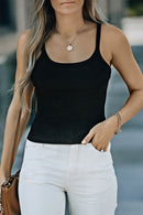 Black Ribbed Knit Cropped Tank Top - SELFTRITSS