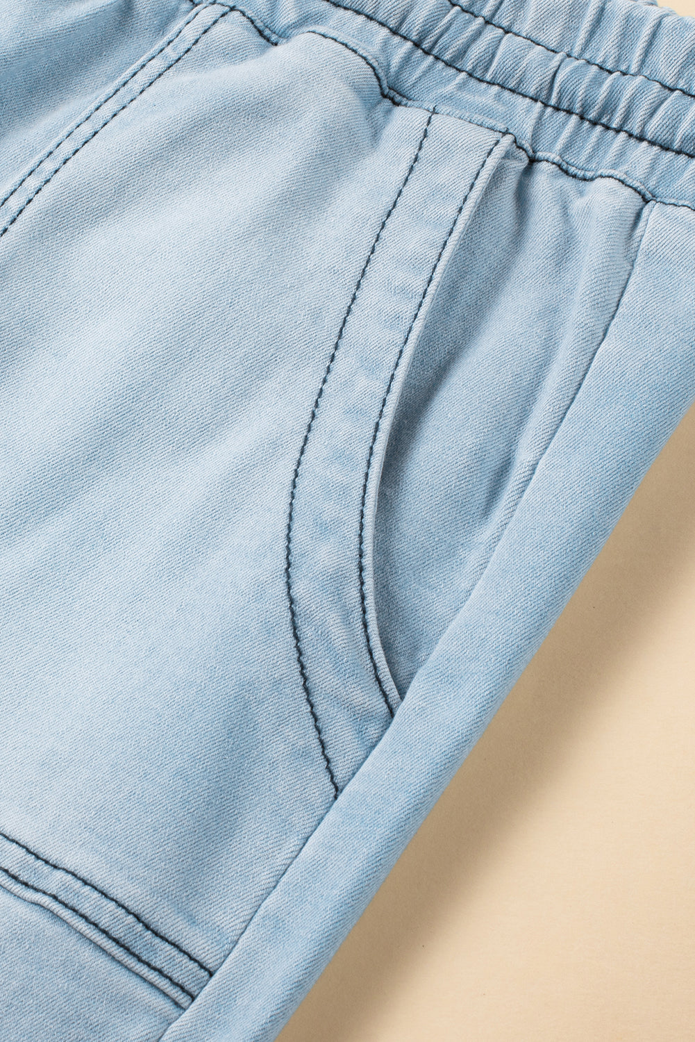 Sky Blue Vintage Frayed Hem Plus Size Drawstring Denim Shorts