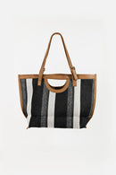 Fame Striped PU Leather Trim Tote Bag - SELFTRITSS   