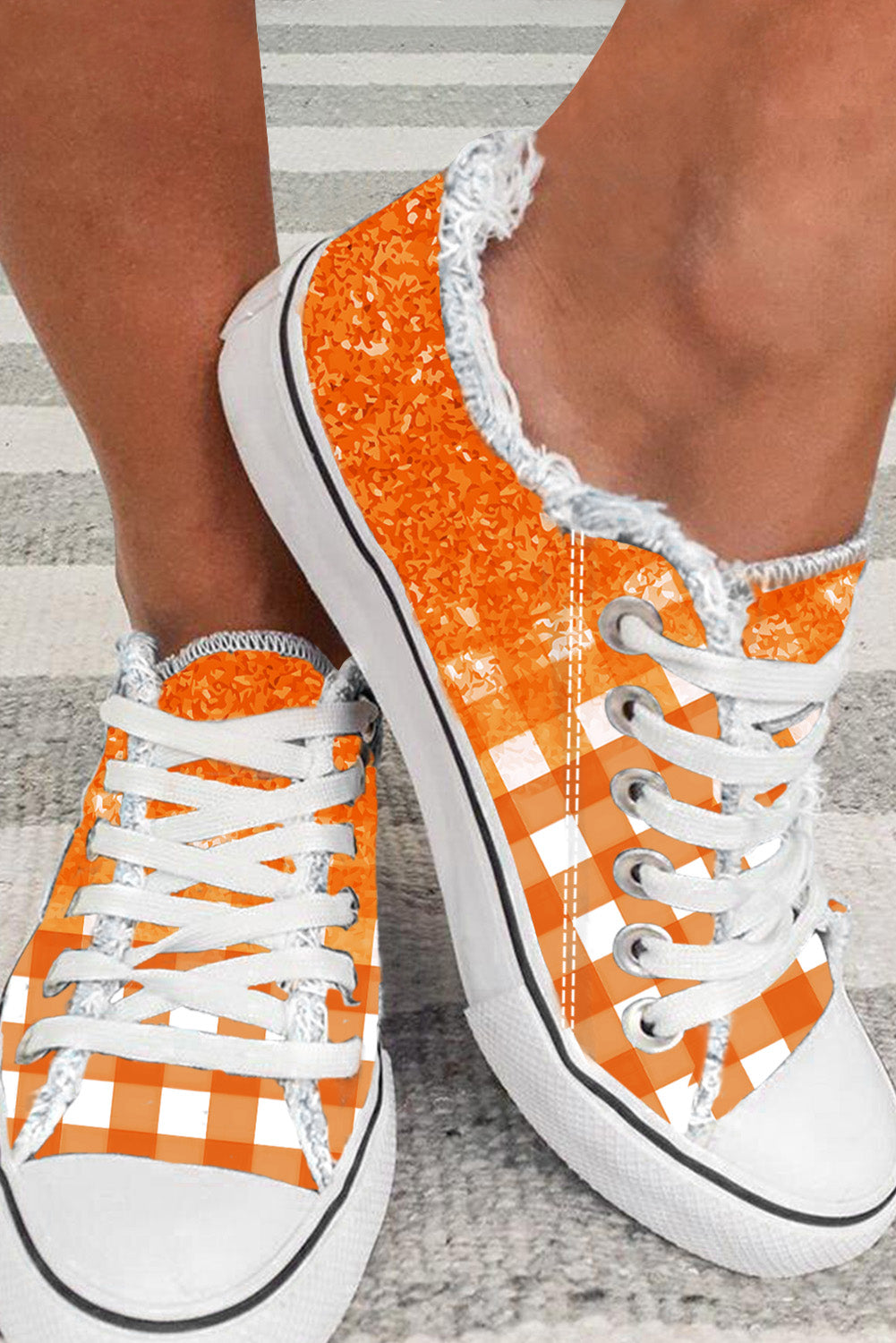 Orange Checkered Flat Canvas Shoes - SELFTRITSS