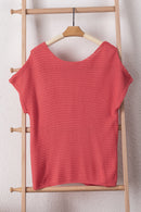 Red Clay Solid Loose Knit Short Dolman Sleeve Sweater - SELFTRITSS   