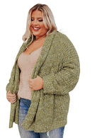 Sage Green Open Front Knit Plus Size Cozy Cardigan - SELFTRITSS
