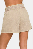 Zenana Washed Frayed Hem Drawstring Shorts - SELFTRITSS   