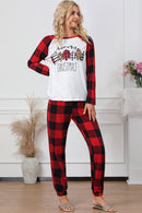 Fiery Red Plaid Merry Christmas Graphic Loungewear Set - SELFTRITSS