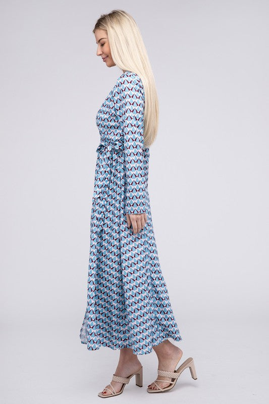 Geometric Print Wrap Dress - SELFTRITSS