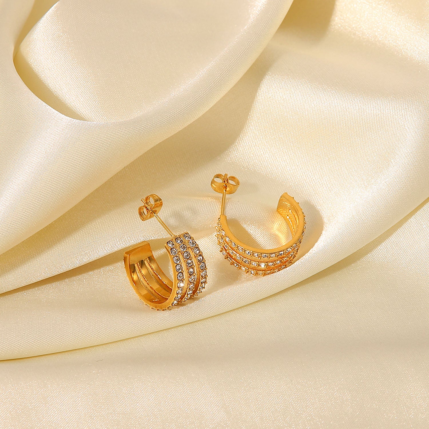 Stainless Steel Inlaid Zircon C-Hoop Earrings - SELFTRITSS   