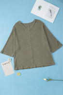 Jungle Green Plus Size V Neck Textured Knit Dolman Top - SELFTRITSS   