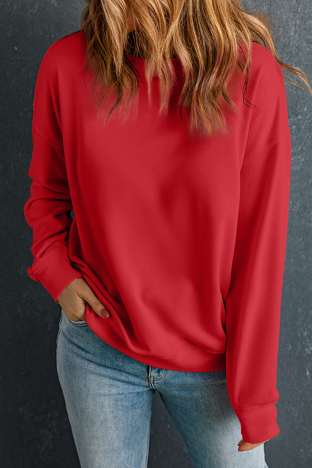 Red Solid Classic Crewneck Pullover Sweatshirt - SELFTRITSS
