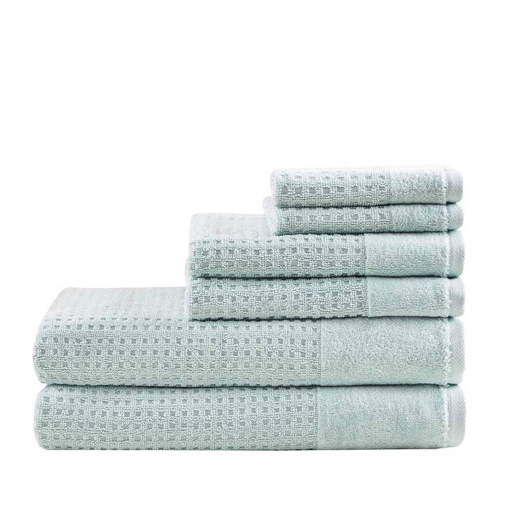 Spa Waffle 6-Piece Bath Towel Set [Certified], Aqua Blue - SELFTRITSS