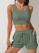 Scoop Neck Wide Strap Top and Drawstring Shorts Set - SELFTRITSS   