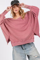 Mineral Wash Side Slit Oversized Sweatshirt - SELFTRITSS   