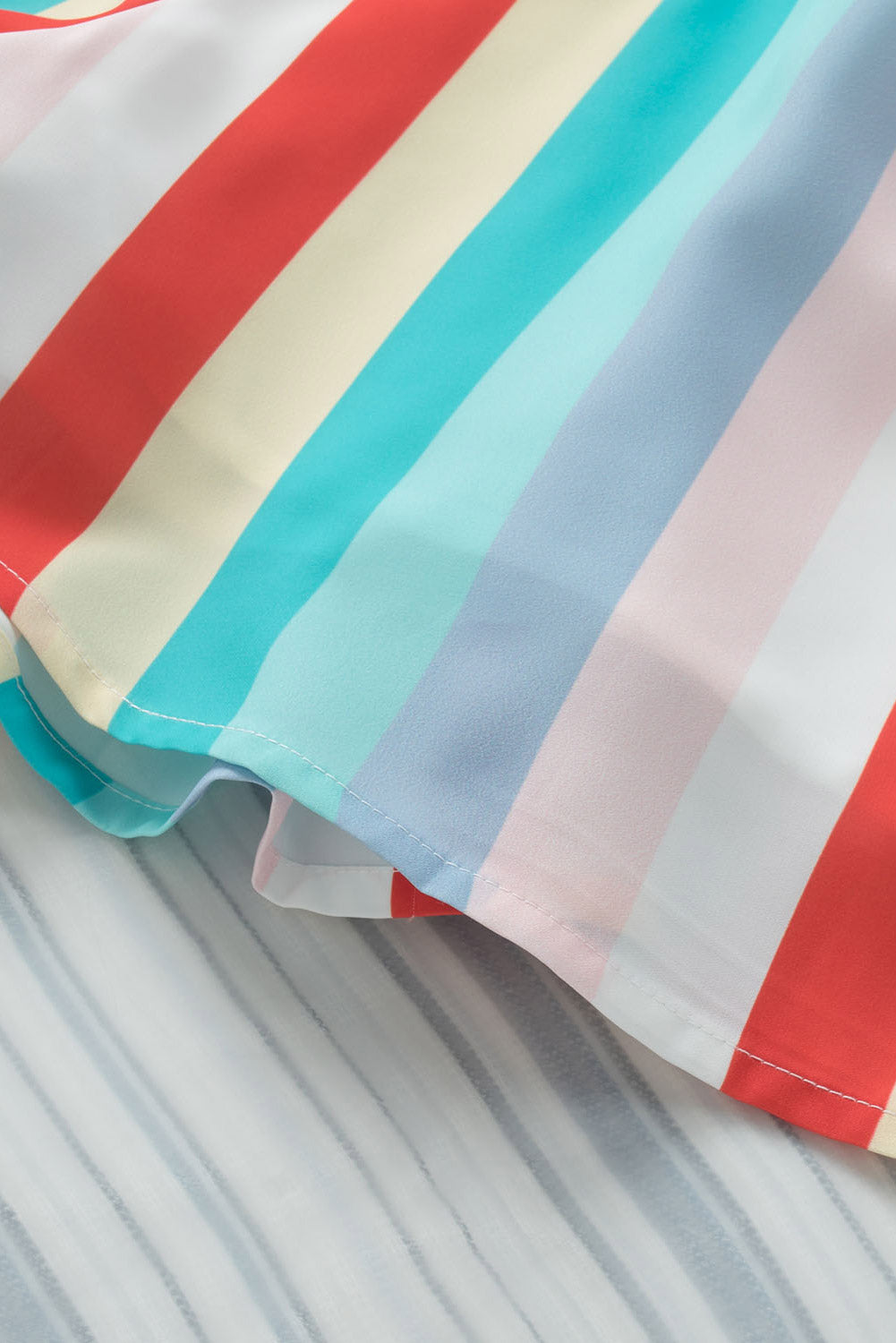 Multicolor Stripe Print Tie V Neck Flowy Romper - SELFTRITSS