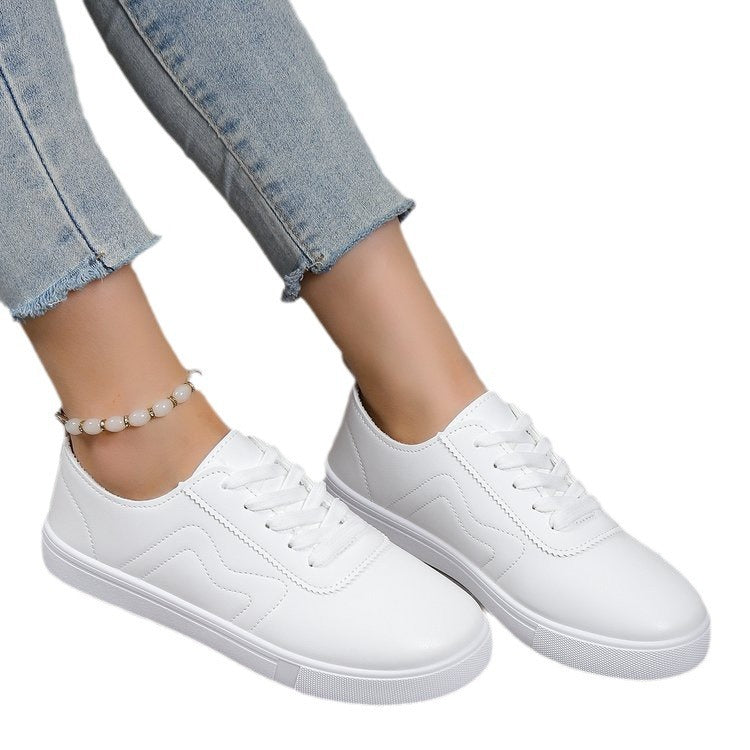 Round Toe Flat Bottom Lace Up Casual Comfortable White Shoes - SELFTRITSS