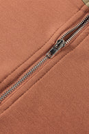 Gold Flame Plus Size Colorblock Exposed Seam Quarter Zip Sweatshirt