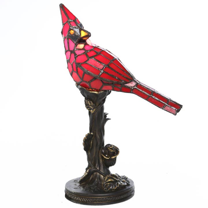 13.5"H Skylar Red Cardinal Stained Glass Bird Accent Lamp