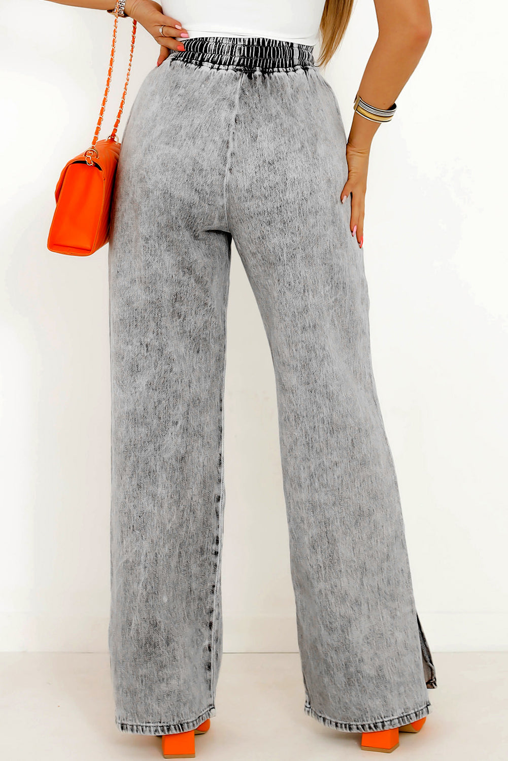 Slit Drawstring Jeans with Pockets - SELFTRITSS   