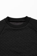 Black Solid Textured Raglan Sleeve Pullover Sweatshirt - SELFTRITSS