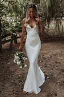 White Evening Gown With Train Brigade Shot Long Dress - SELFTRITSS