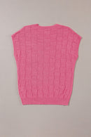 Bright Pink Lattice Textured Knit Short Sleeve Sweater - SELFTRITSS   